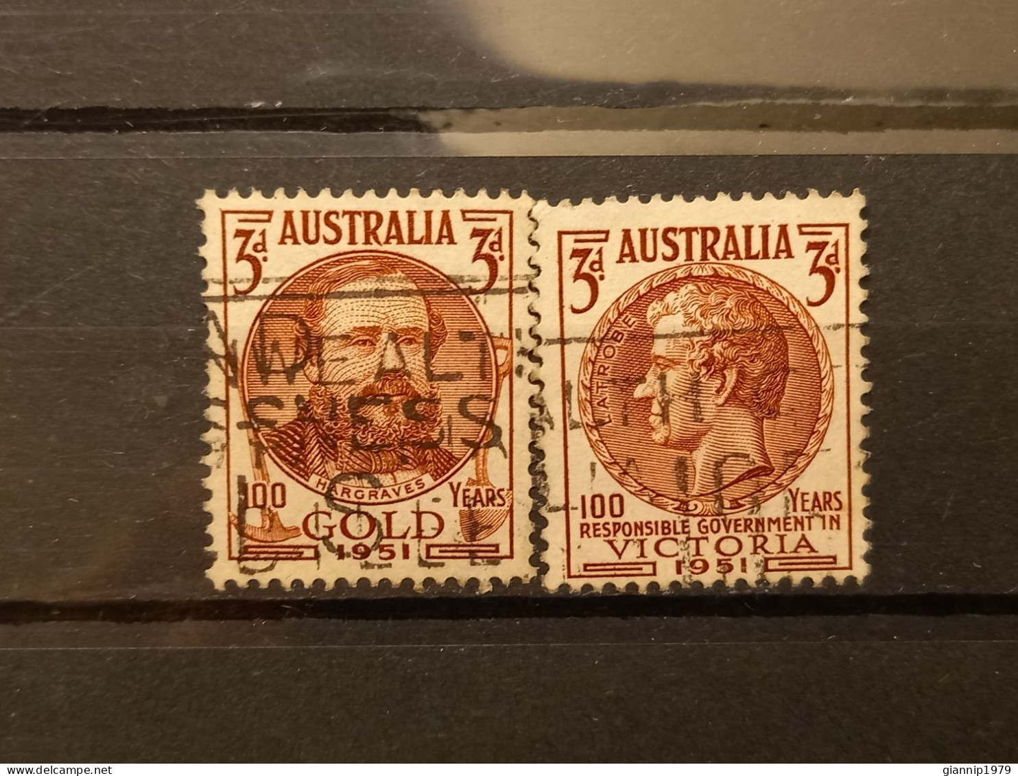 FRANCOBOLLI STAMPS AUSTRALIA AUSTRALIAN 1951 USED SERIE COMPLETE COMPLETA 100 ANNI ANNIVERSARY ORO VICTORIA OBLITERE' - Used Stamps