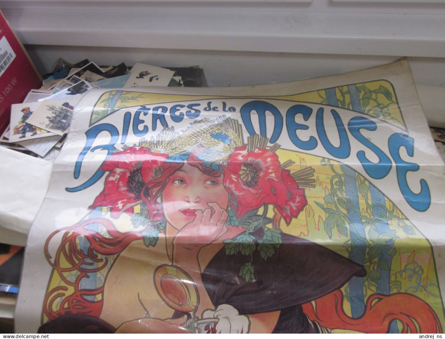 POSTER LITHOGRAPHIE "BIERES DE LA MEUSE", MUCHA, 1897, REPRODUCTION  61.5x90 Cm Big Plasticized - Jugendstil / Art Déco