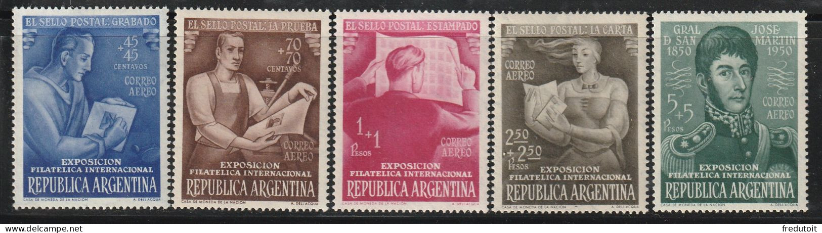 ARGENTINE - Poste Aérienne N°34/8 ** (1950) Exposition Philatélique - Luftpost