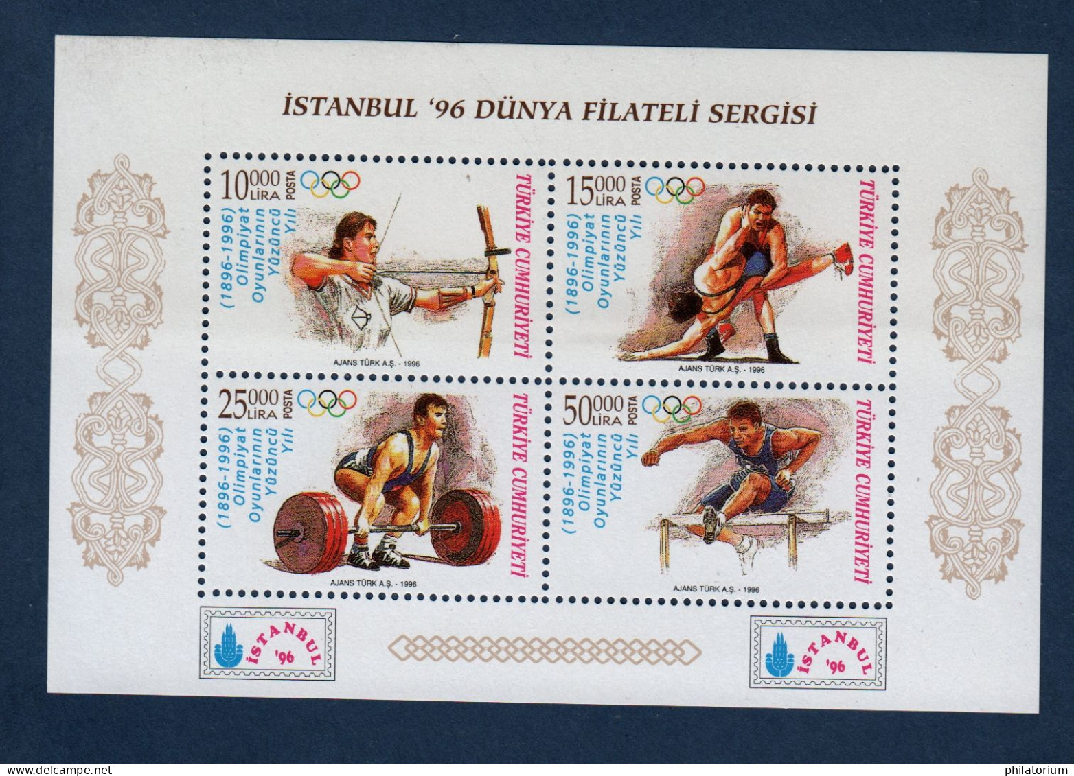 Turquie, Yv BF 33, Mi BL 31, **, Sport, JO Atlanta 1996, - Blocks & Sheetlets