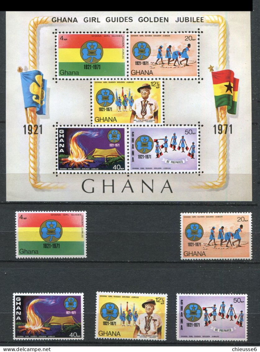 Ghana ** N° 409 à 413 - Bloc 40 - Jubilé Des Guides Du Ghana - Ghana (1957-...)