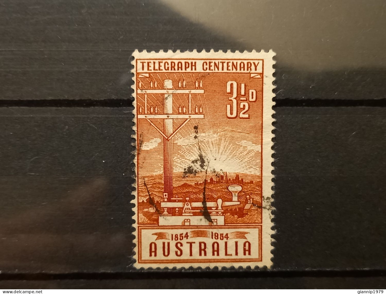 FRANCOBOLLI STAMPS AUSTRALIA AUSTRALIAN 1954 USED 100 ANNI ANNIVERSARY TELEGRAPO TELEGRAFO OBLITERE' - Gebruikt