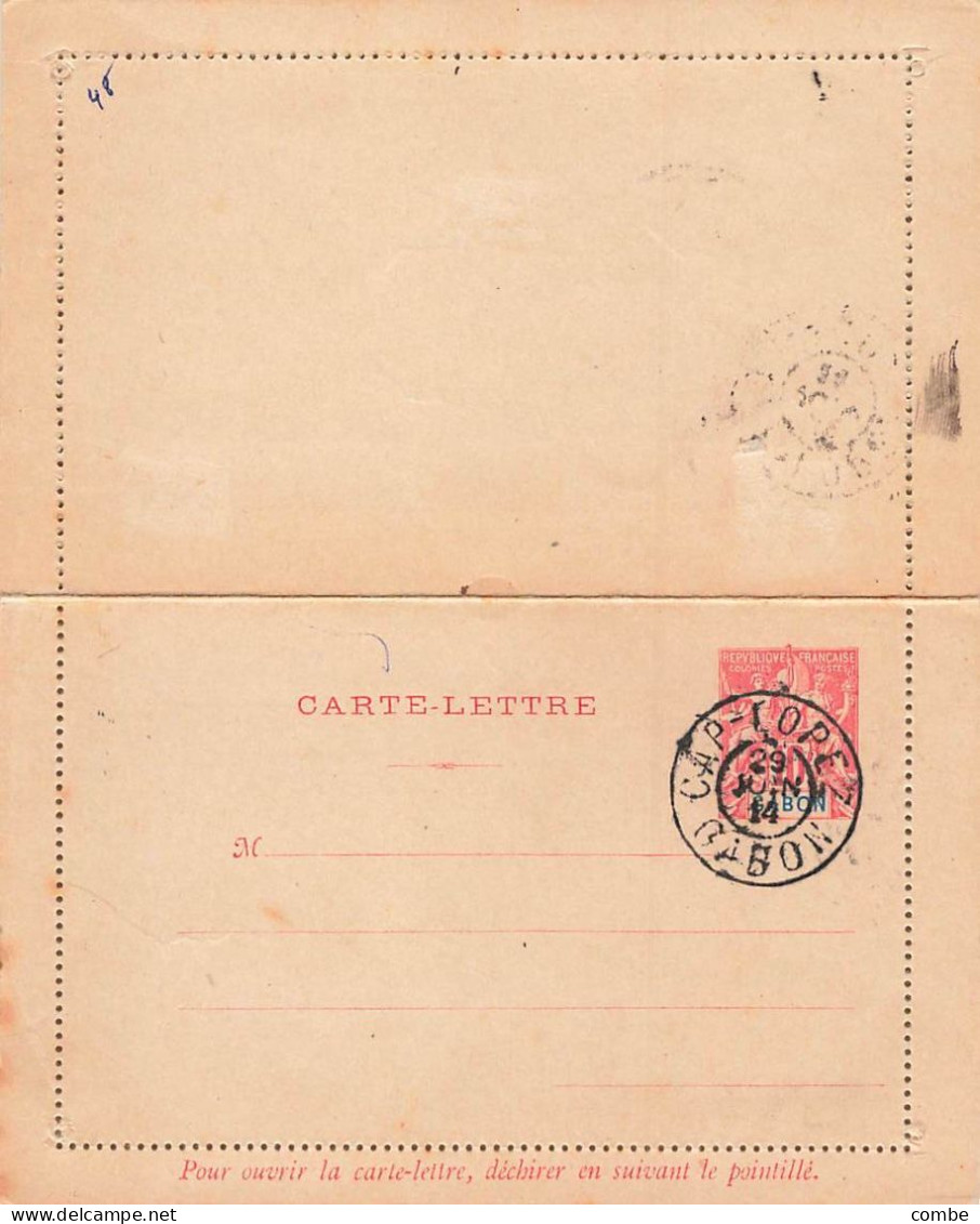 GABON. ENTIER 10c. CARTE-LETTRE. CACHET DU CAP-LOPEZ GABON. 29 JUIN 14 - Briefe U. Dokumente