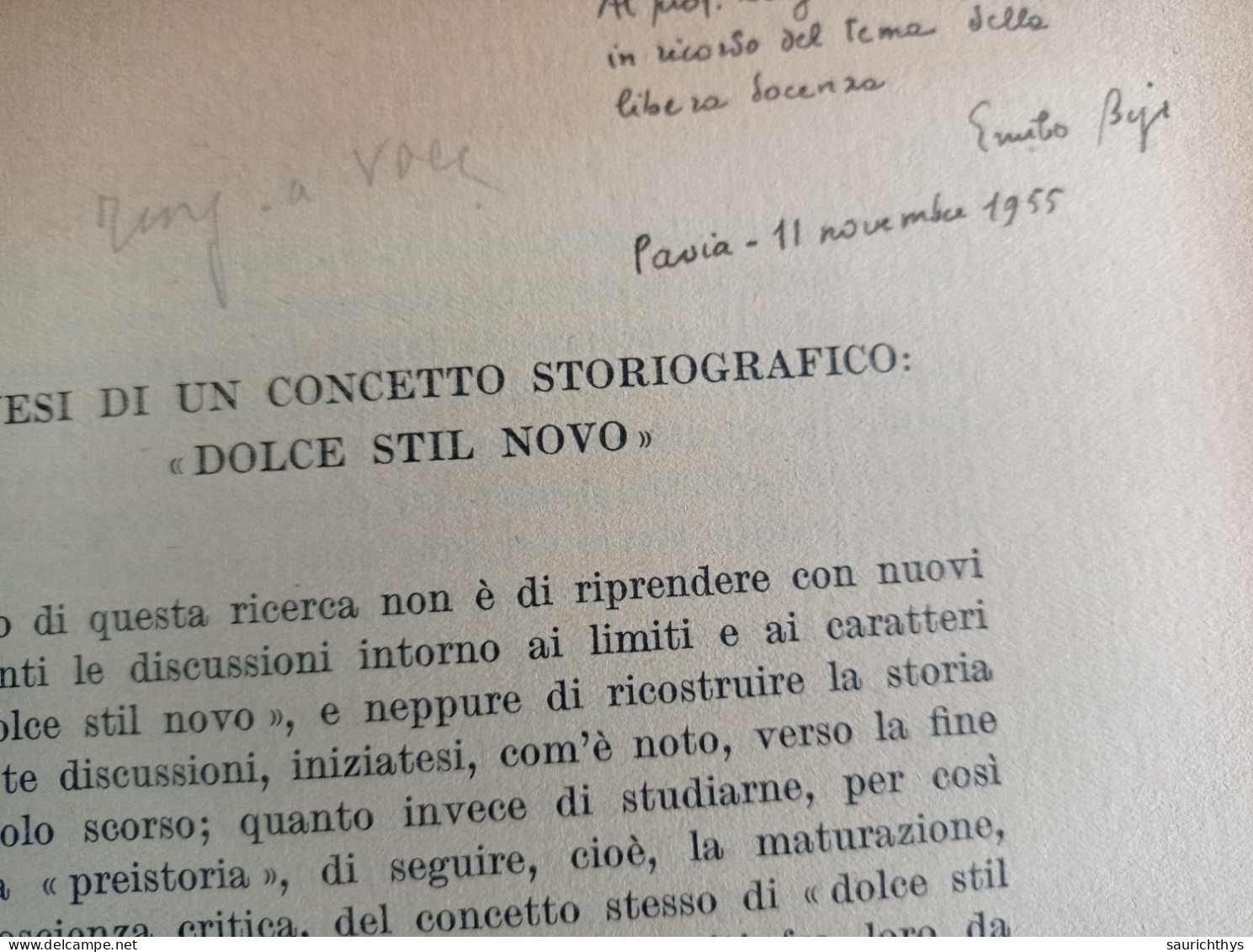 Genesi Di Un Concetto Storiografico Dolce Stil Novo Autografo Emilio Bigi Da Orsara Di Puglia Rassegna Letteratura Ital. - Histoire, Biographie, Philosophie