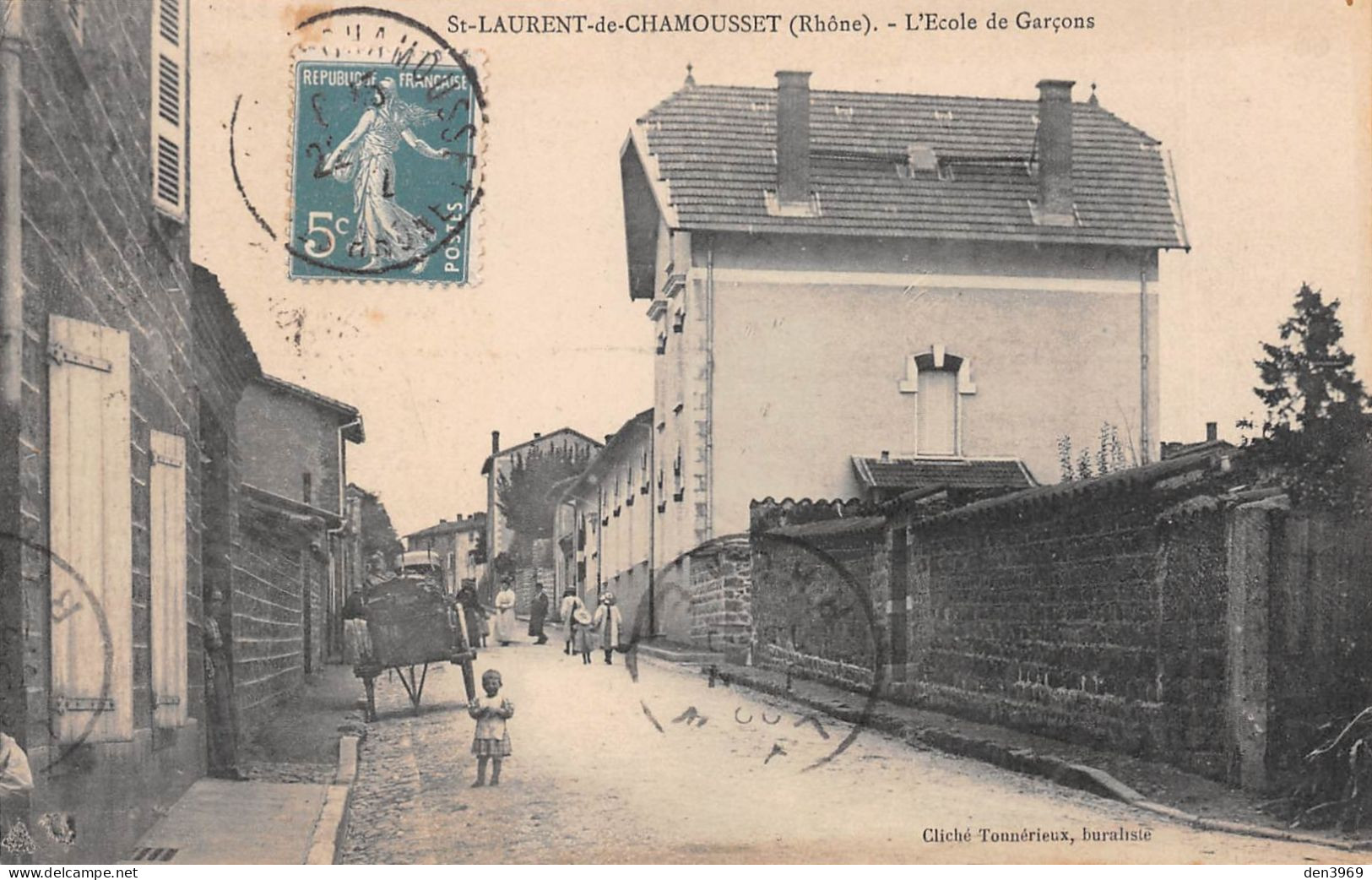SAINT-LAURENT-de-CHAMOUSSET (Rhône) - L'Ecole De Garçons - Voyagé 1912 (2 Scans) Lépin, 1 Quai De Bondy à Lyon - Saint-Laurent-de-Chamousset