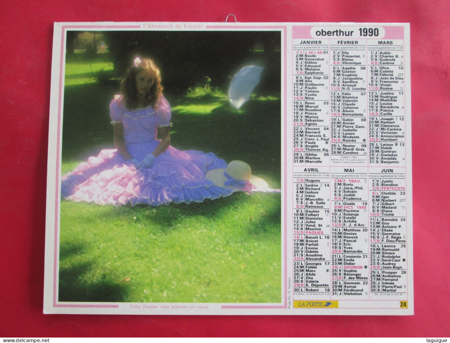 CALENDRIER ALMANACH 1990 FEMME DANS CHAMP OBERTHUR - Formato Grande : 1981-90