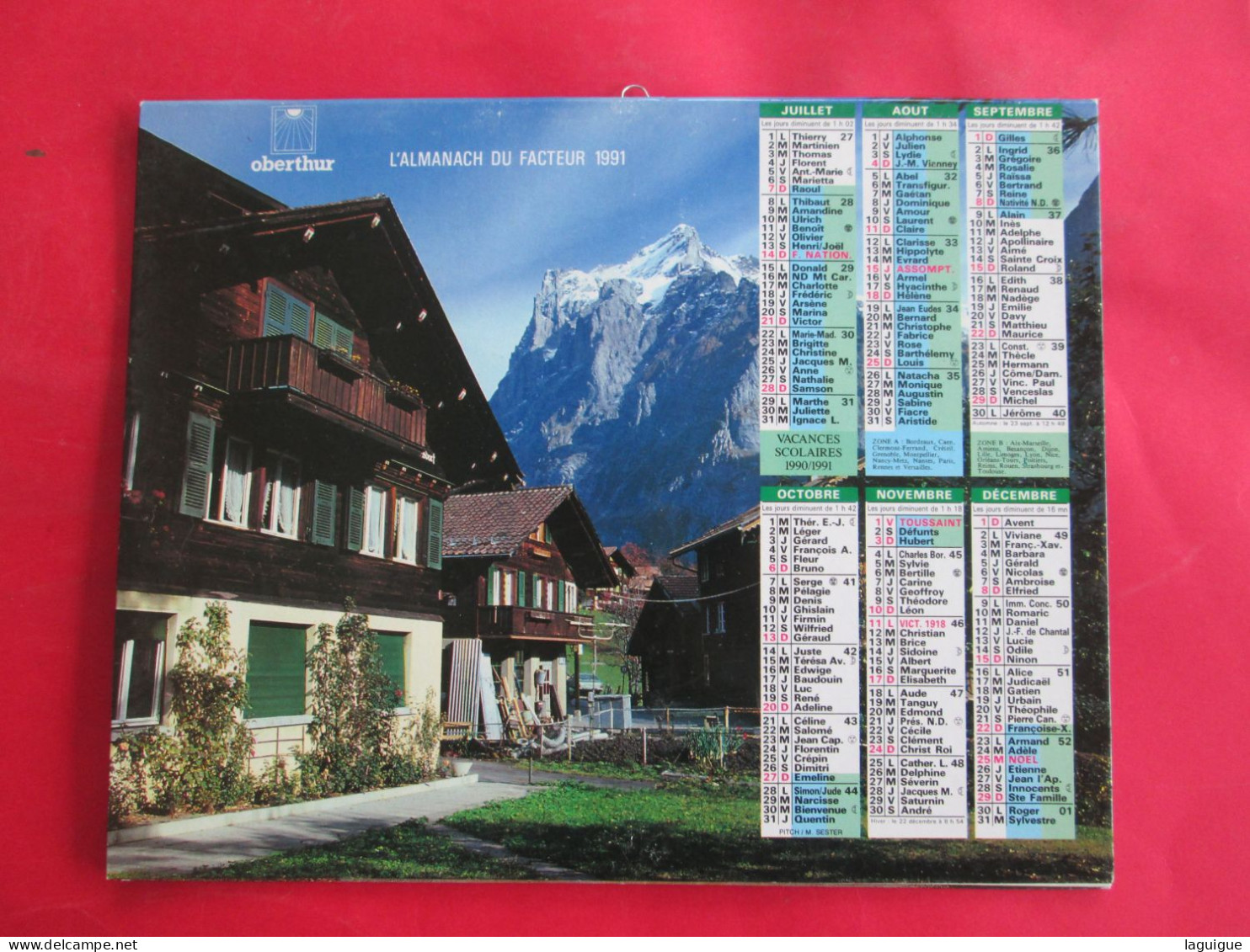 CALENDRIER ALMANACH 1991 CHALET EN MONTAGNE PAYSAGE D'AUTOMNE OBERTHUR - Big : 1991-00