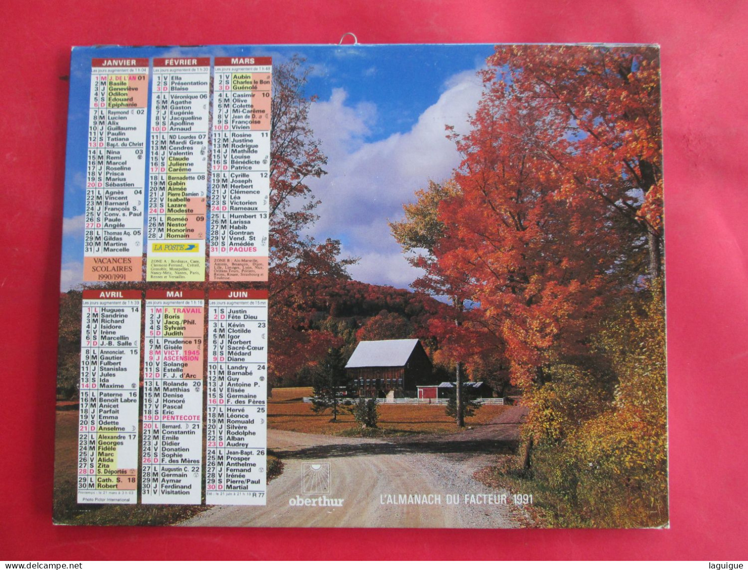 CALENDRIER ALMANACH 1991 CHALET EN MONTAGNE PAYSAGE D'AUTOMNE OBERTHUR - Grand Format : 1991-00