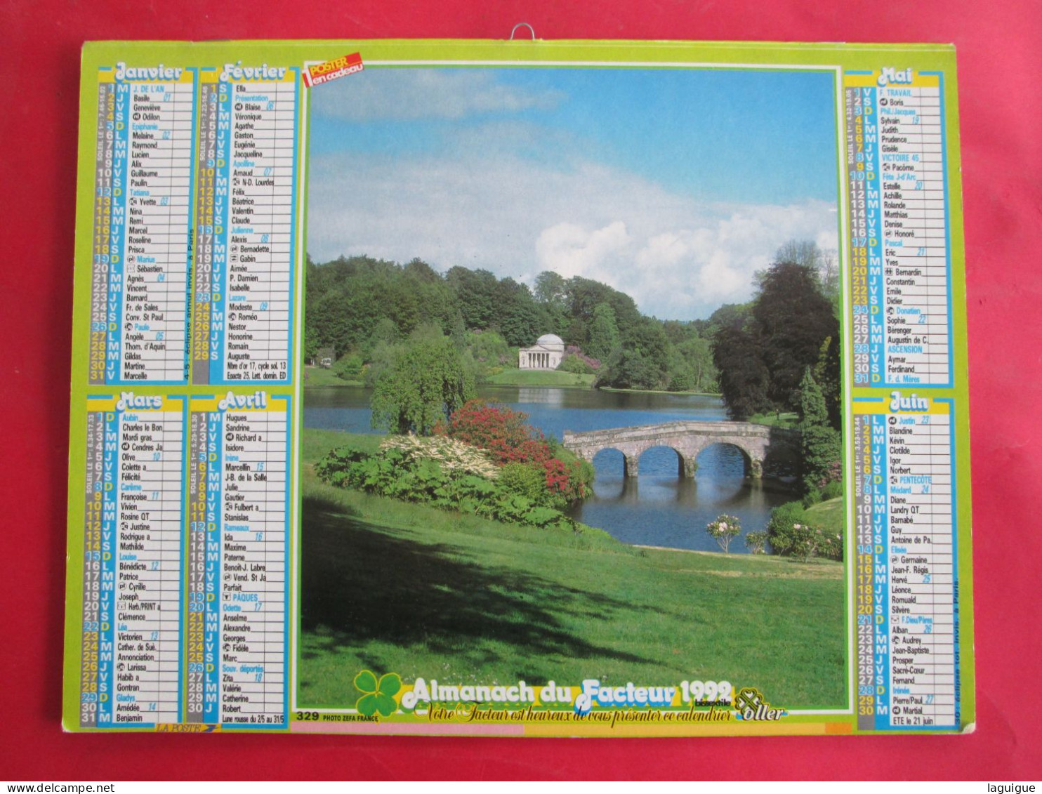 CALENDRIER ALMANACH 1992 CANAL ETANG OLLER - Grand Format : 1991-00