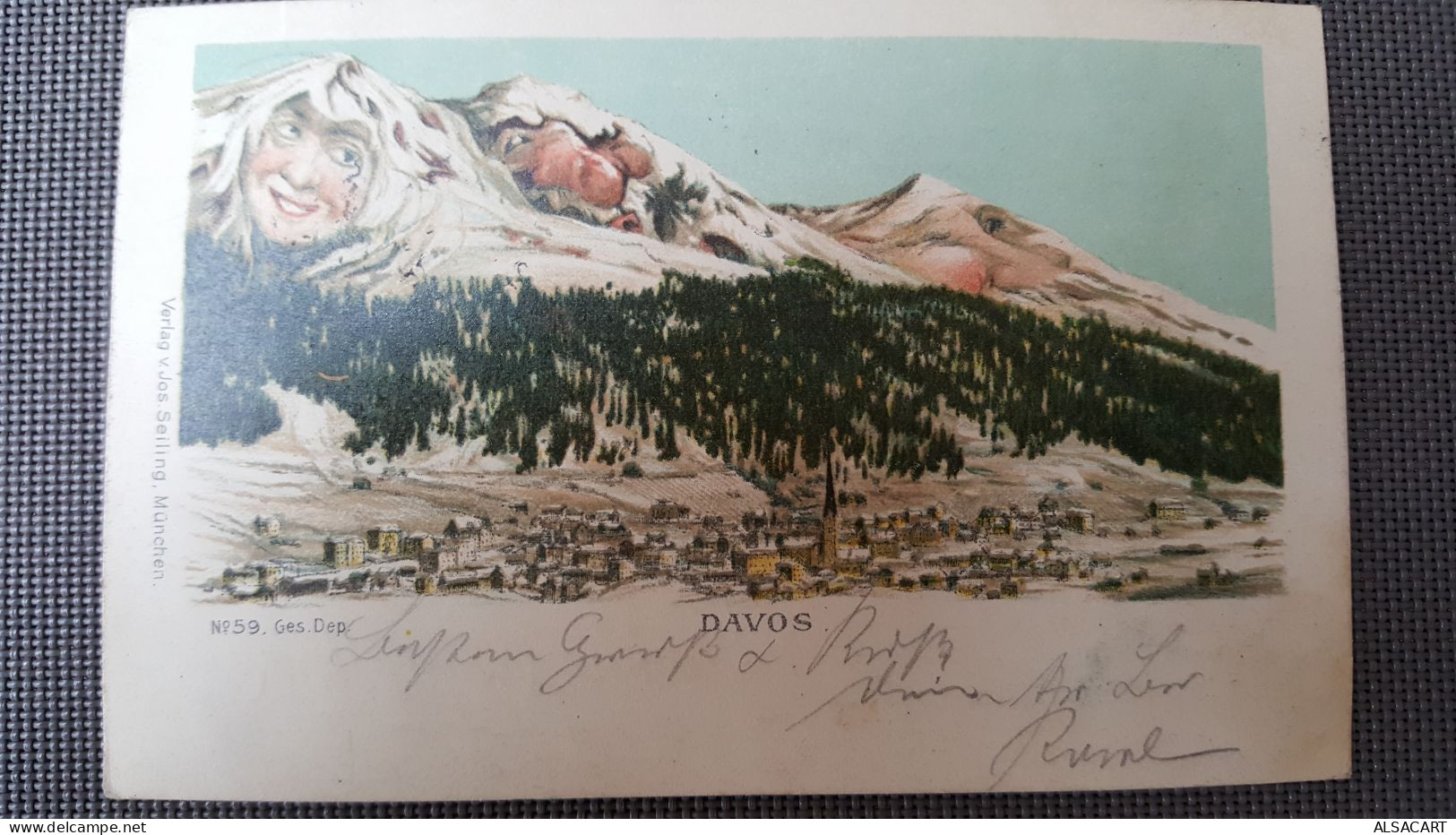 Illustrateur , Kunstlerkarte ,davos, Montagne Humanisée  1898 Rare - Autres & Non Classés