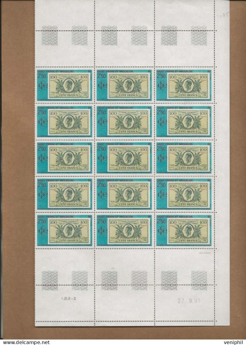 ST PIERRE ET MIQUELON -TIMBRE N° 551  - BLOC DE 15 NEUF XX  AVEC COIN DATE  27-9-91 - COTE : 19,50 € - Unused Stamps