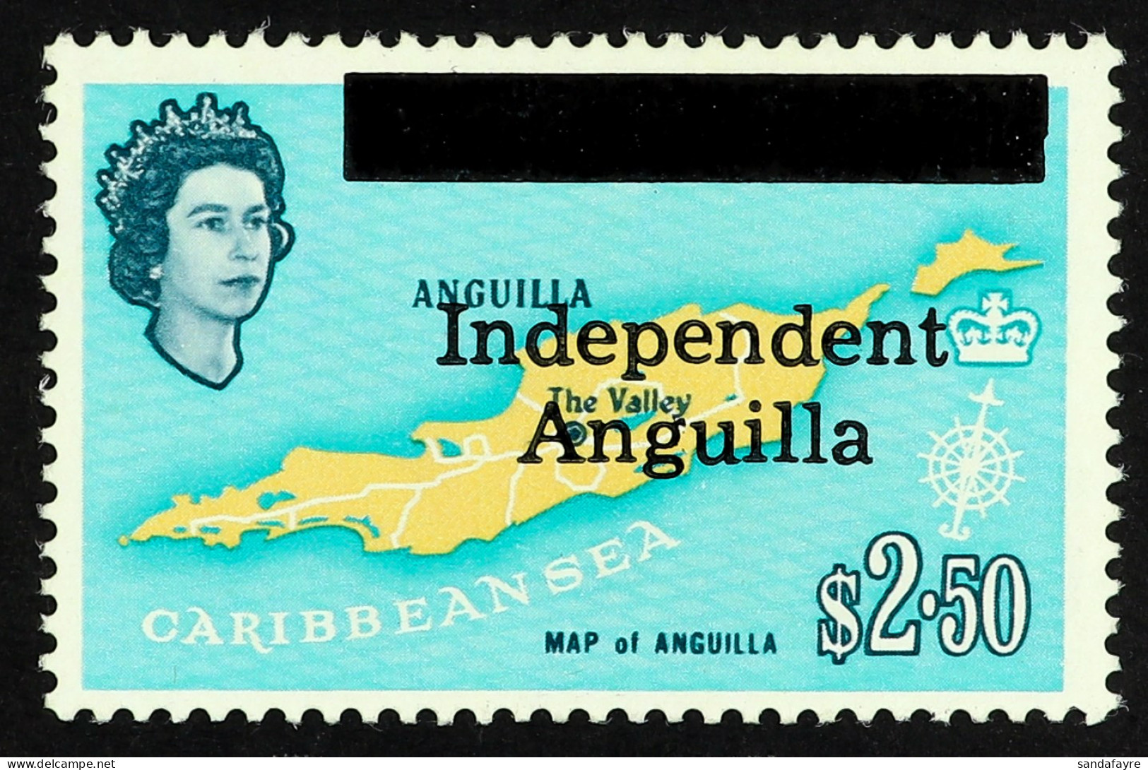 1967 $2.50 Map Of Anguilla Overprinted 'Independent Anguilla', SG 15, Never Hinged Mint. Rare, With Only 225 Printed. Ca - Anguilla (1968-...)