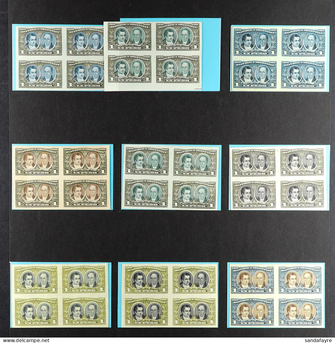 1910 COLOUR TRIAL PROOFS Of The 1p Spanish Viceroy Centenary Issue Featuring 'Moreno And Paso', As SG 378 ,in BLOCKS OF  - Other & Unclassified