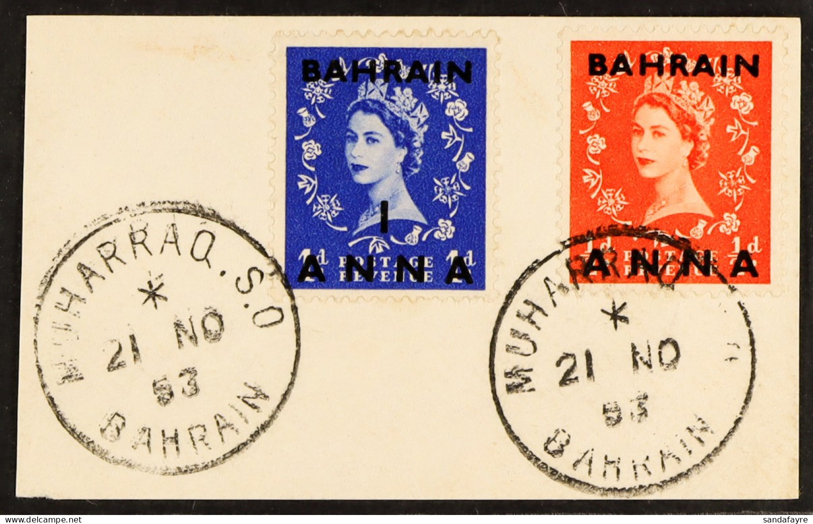 1952-54 Â½a On Â½d Orange-red, Fraction 'Â½' Omitted, SG 80a, On A Piece Alongside 1a On 1d, Tied Muharraq Nov. 1953 Cds - Bahrein (...-1965)