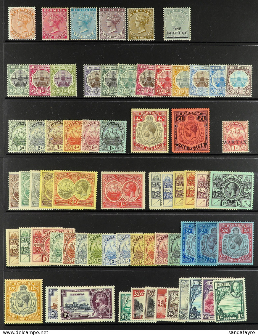 1880 - 1936 MINT Stamps On Black Stock Page, Note 1880 4d Wmk CC, 1883-04 Incl. 2d Blue And 1s, 1902-03 Set, 1906-10 Set - Bermudes