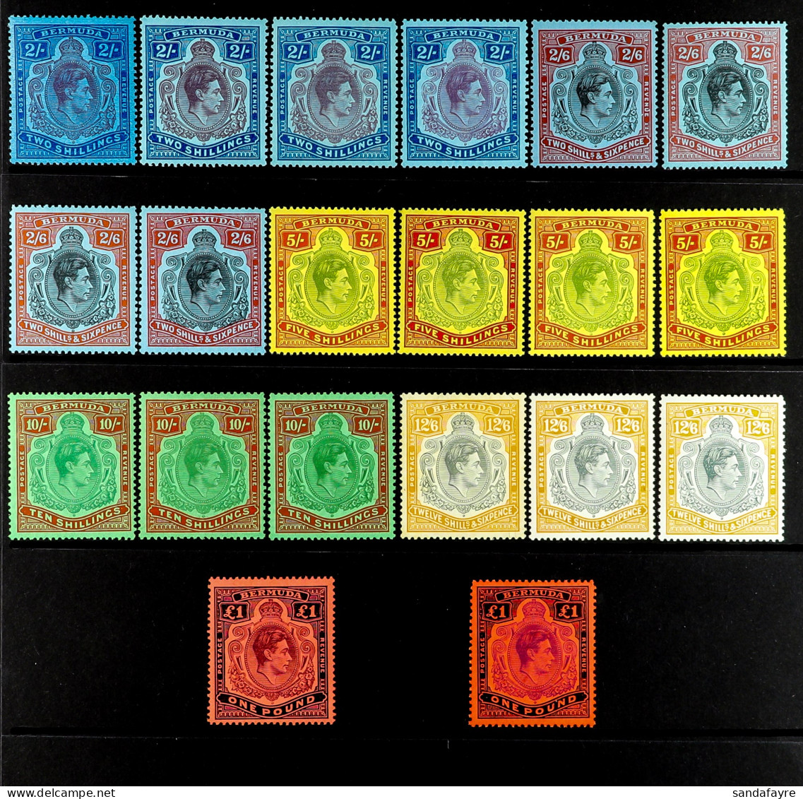 1938-53 NEVER HINGED MINT 'KEY TYPES' On A Stock Card, Note 2s (4, SG 116c,d,e,f), 2s6d (4, SG 117,b,c,d), 5s (4, SG 118 - Bermudes