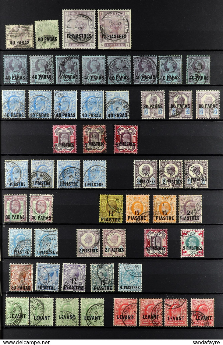 1885 - 1921 USED ASSEMBLY On Double-sided Protective Page, Note 1885-88 Set To 2s6d Shades, 1902-05 Set To 4pi On 10d Sh - Levant Britannique