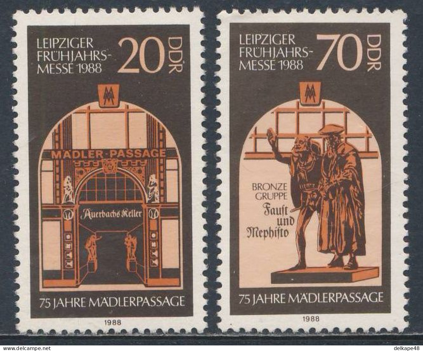 DDR Germany 1988 Mi 3153 /4 YT 2765 /6 SG E2856 /7 ** 75 Jahr Messehaus "Mädler-Passage : Portal + Figurengruppe - Autres & Non Classés