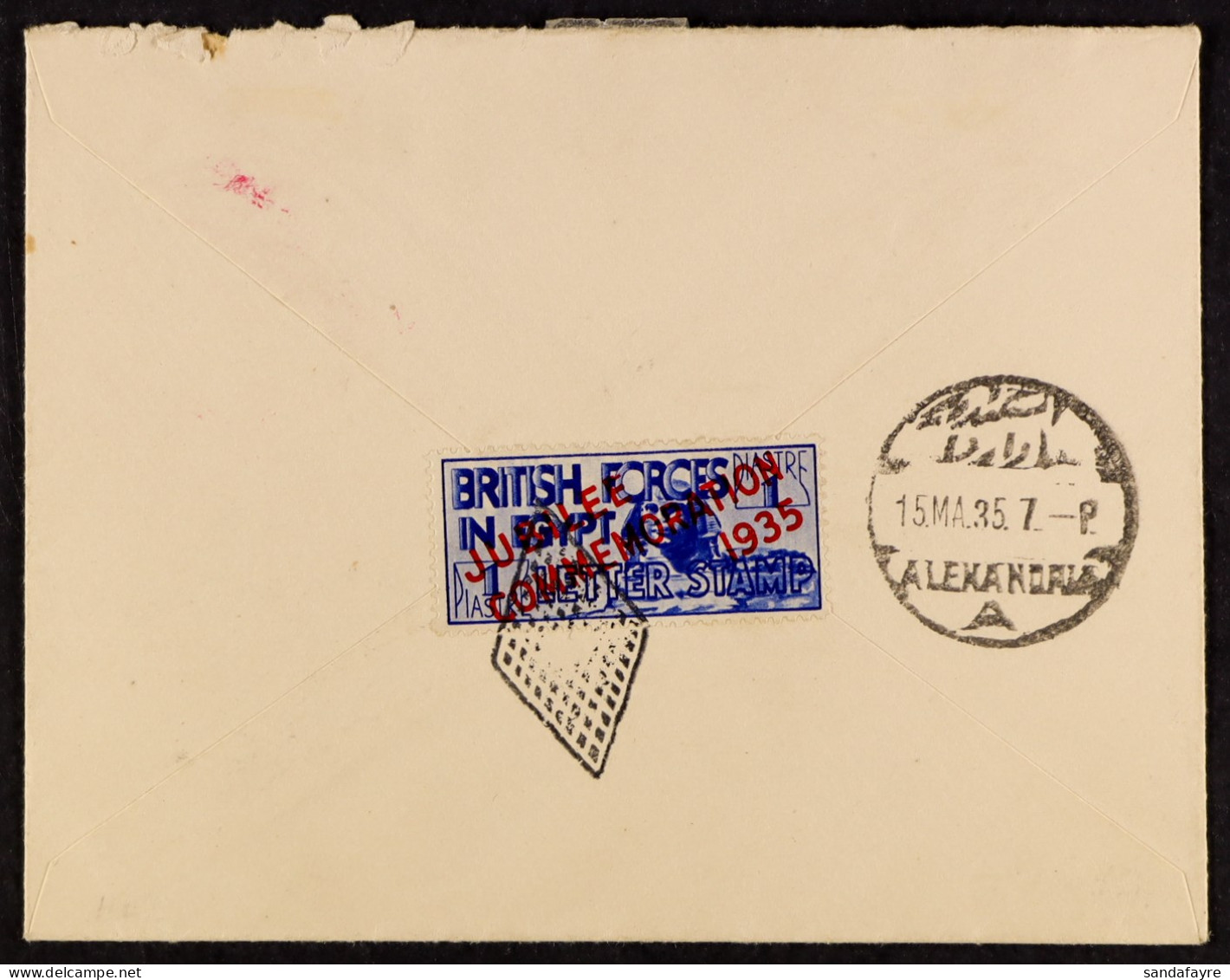 1935 (15 My) Env To Scotland With Br. Forces 1p Ultramarine Letter Seal Opt'd 'Jubilee Commemoration 1935' (SG A10) Tied - Andere & Zonder Classificatie