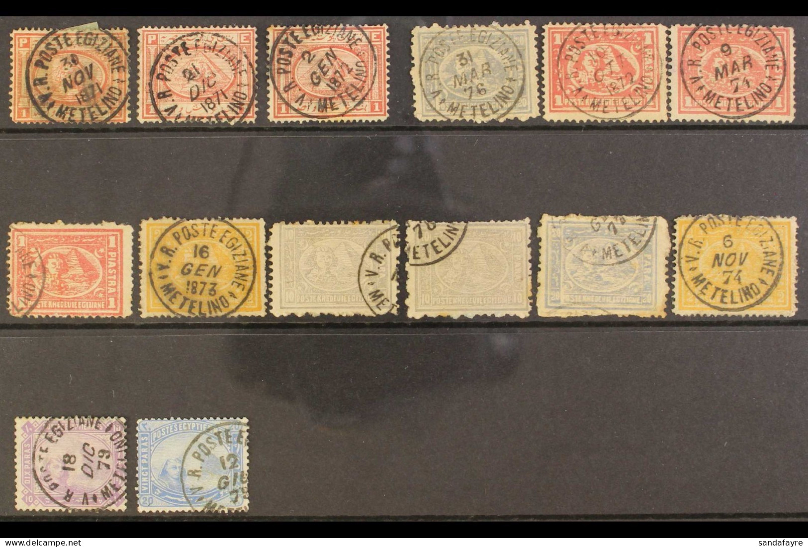 USED ABROAD: METELINO (LESBOS) 1867-71 1pi. (3), 1872-75 20pa (4), 1pi (3) And 2pi. (2), 1879 10pa And 20pa All Nicely C - Autres & Non Classés