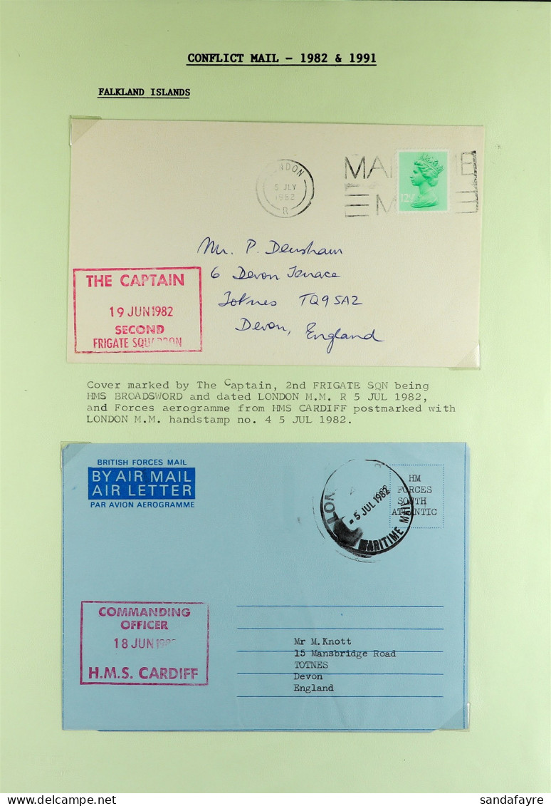 1982 - 1984 POST-CONFLICT MAIL Collection Of Covers, Air Letters And Postcards, Written Up On Album Pages With Ships Cac - Islas Malvinas
