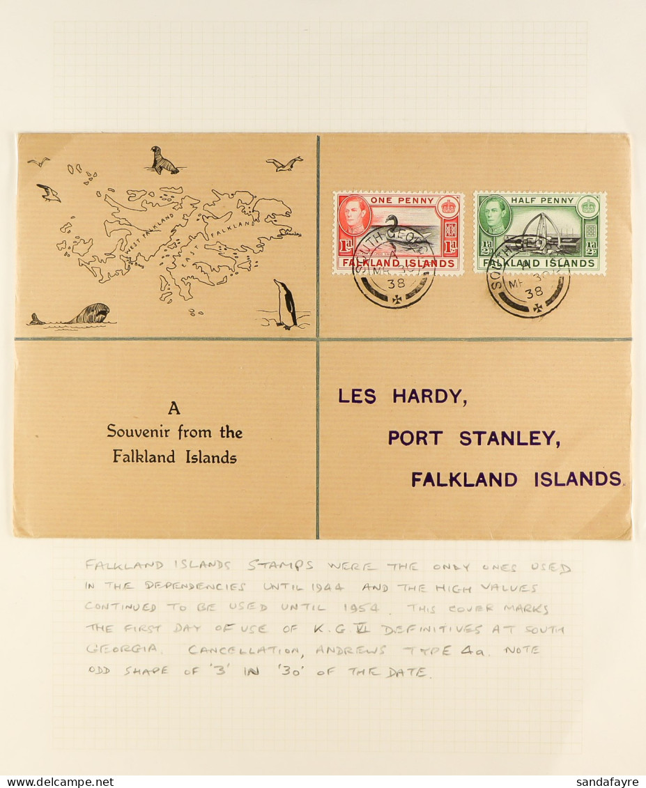 SOUTH GEORGIA COLLECTION With Covers Incl. 1938 Pictorial Envelope Bearing Falklands Â½d And 1d Tied By Cds's, 1946 Bear - Falklandeilanden