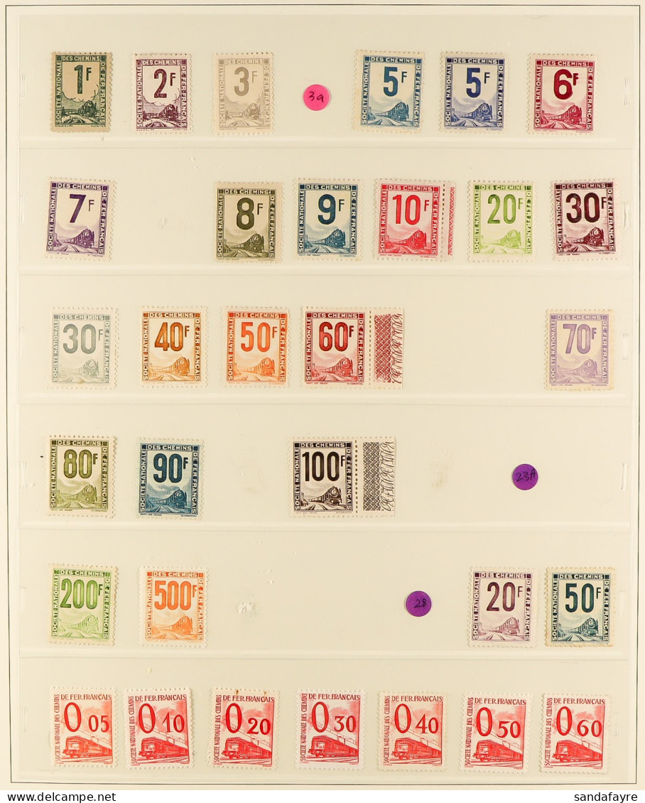COLIS POSTAL ET AUTRES RAILWAY STAMPS 1944 - 1960 COLLECTION Of Never Hinged Mint Stamps Of 41 Stamps On 2 Safe Hingeles - Autres & Non Classés