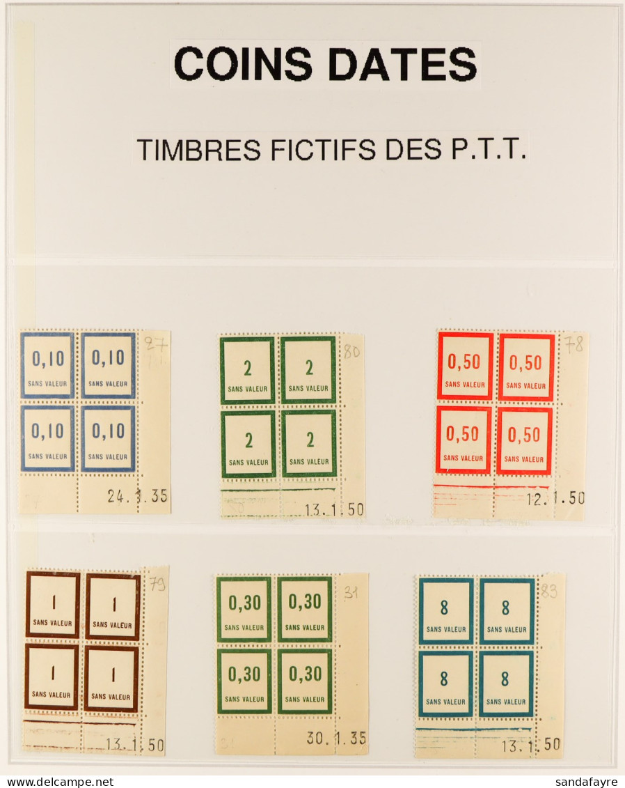 TIMBRE FICTIFS (TRAINING SCHOOL STAMPS) DATE BLOCKS Comprehensive Collection In A Safe Hingeless Album, From 1935 Onward - Sonstige & Ohne Zuordnung