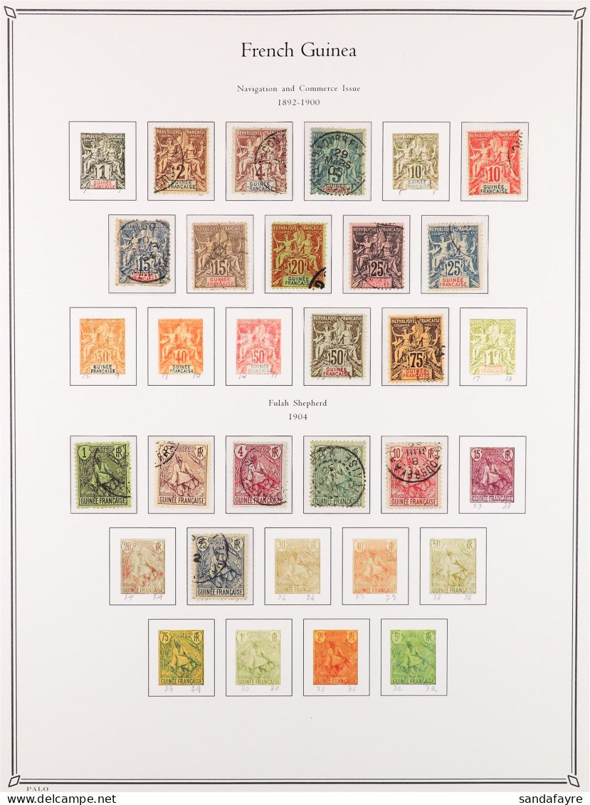 GUINEA 1892 - 1942 USED COLLECTION Coloured Palo Album Pages, 1892-1900 Peace & Commerce Vals To 75c Inc 15c Grey, 1906- - Autres & Non Classés