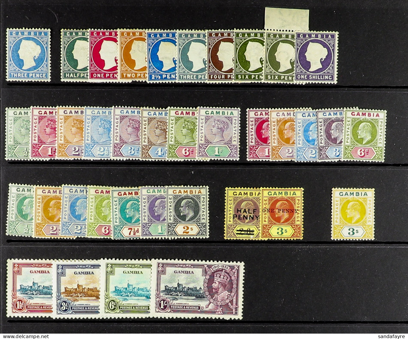 1880 - 1935 MINT Stamps On Black Stock Page, Note 1880-81 3d Ultra Wmk Upright, 1886-93 Set, 1898-02 Set, Etc. Chiefly F - Gambia (...-1964)