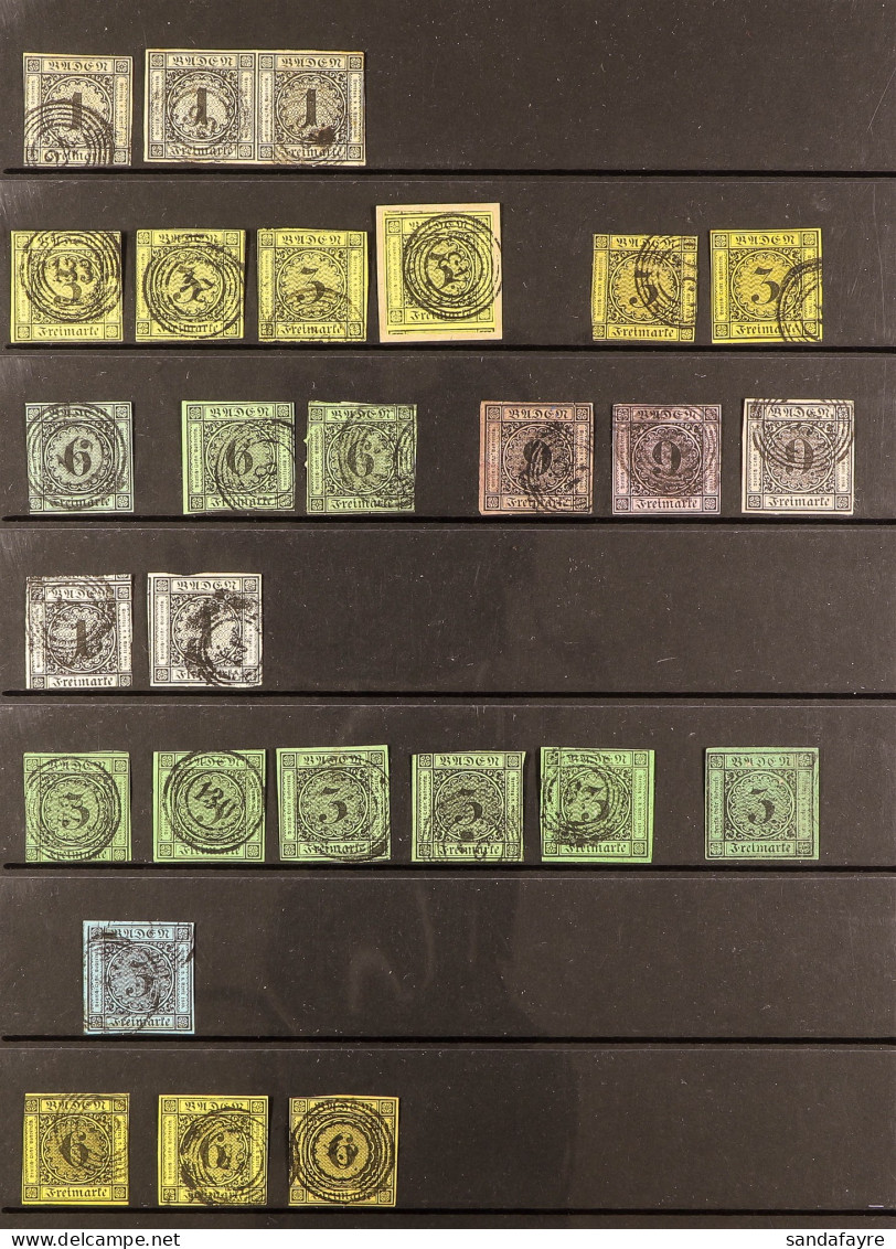BADEN 1851-58 Used Collection Incl. 1851-52 1k X3 (incl A Pair), 3k X6, 6k On Blue-green, 6k On Yellow-green X2, And 9k  - Sonstige & Ohne Zuordnung