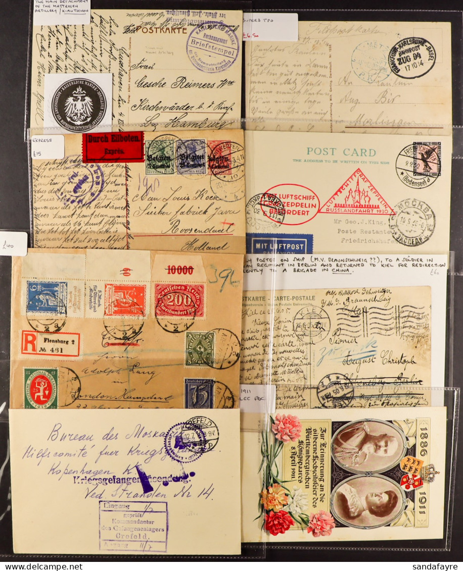 COVERS Group Of 31 Selected Items (2 Are Miniature Sheets), Chiefly 1890's - 1940's, Includes Zeppelin Flights, POW Camp - Other & Unclassified