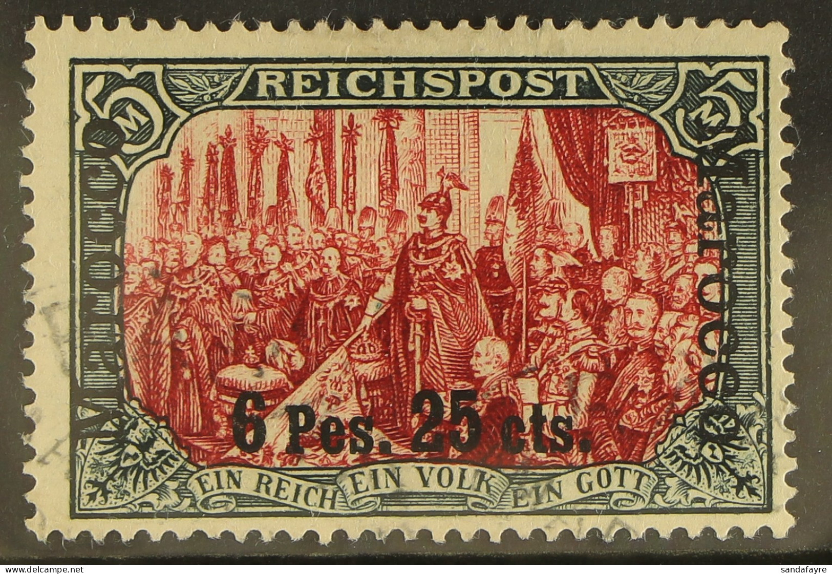GERMAN P.O.'s IN MOROCCO 1900 6.25p On 5m Lake & Black Overprint Type I And Stamp Type I, Without Hand-painted Borders,  - Other & Unclassified