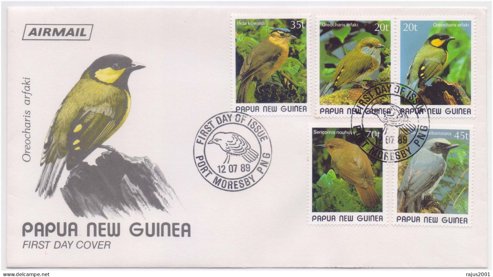 Tit Berrypecker, Blue Capped Ifrit, Large Scrubwren Bird Species, Birds, Bird, Animal, New Guinea FDC - Spatzen