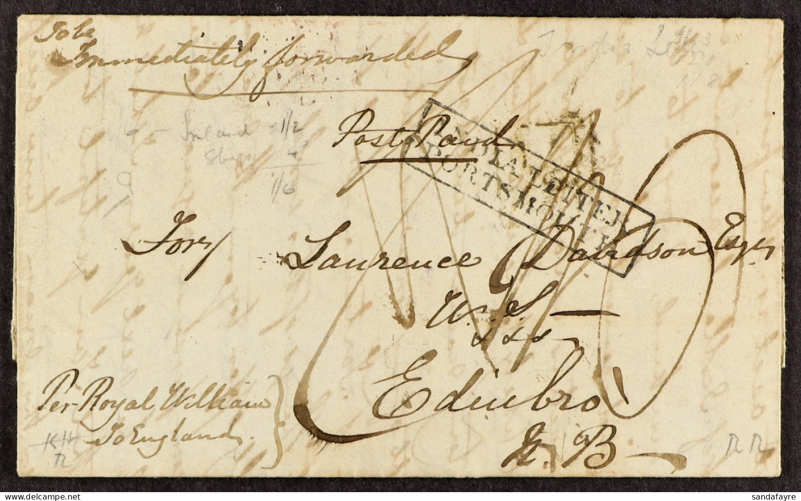 1835 RARE OUT STATION SHIP LETTER MADRAS (11th October) A Letter From Bangalore Carried By A Ship The â€˜Royal Williamâ€ - Sonstige & Ohne Zuordnung