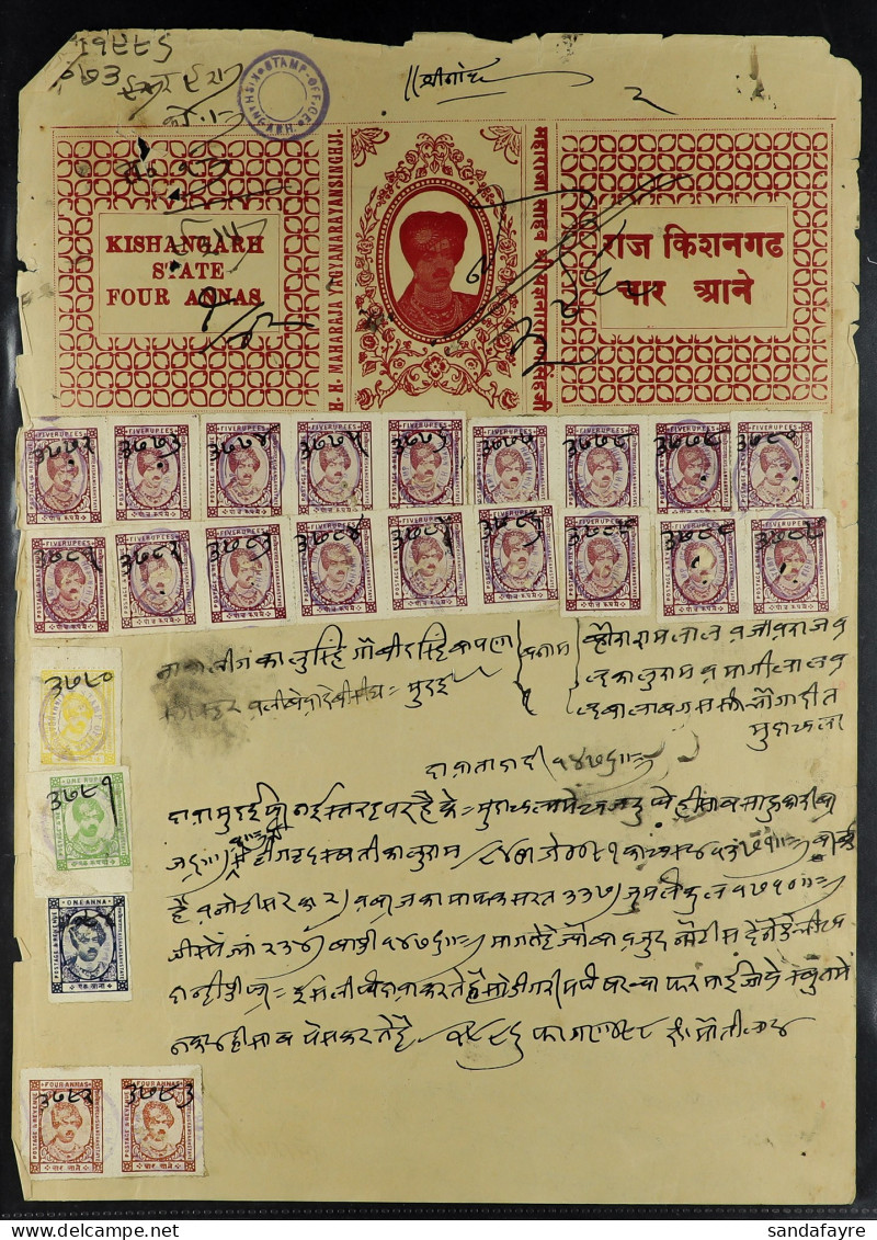 KISHANGARH A Group Of 9 Exceptional Stamped Papers With Premium Frankings Of Revenue Stamps Or Postage Stamps Used For R - Sonstige & Ohne Zuordnung