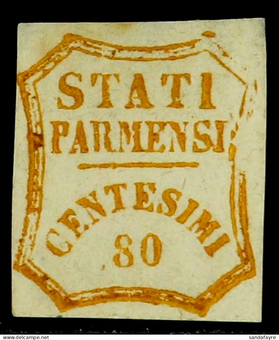 PARMA 1859 80c Bistre-yellow, Sassone 18 (SG 35, Â£11,000), Unused No Gum With 4 Margins. Roger Calves Photo-certificate - Zonder Classificatie