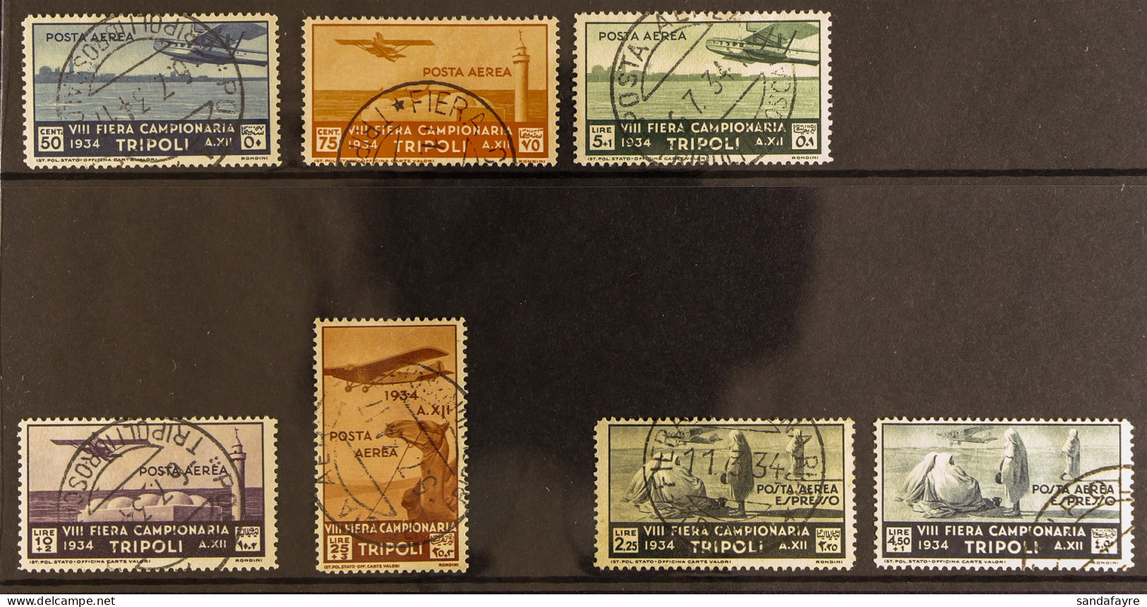 LIBYA 1934 Air Post Complete Set Incl. Express Issues, Sassone S.49 (SG 190/94 & E195/96), Fine Used. Cat â‚¬1650 (7 Sta - Other & Unclassified