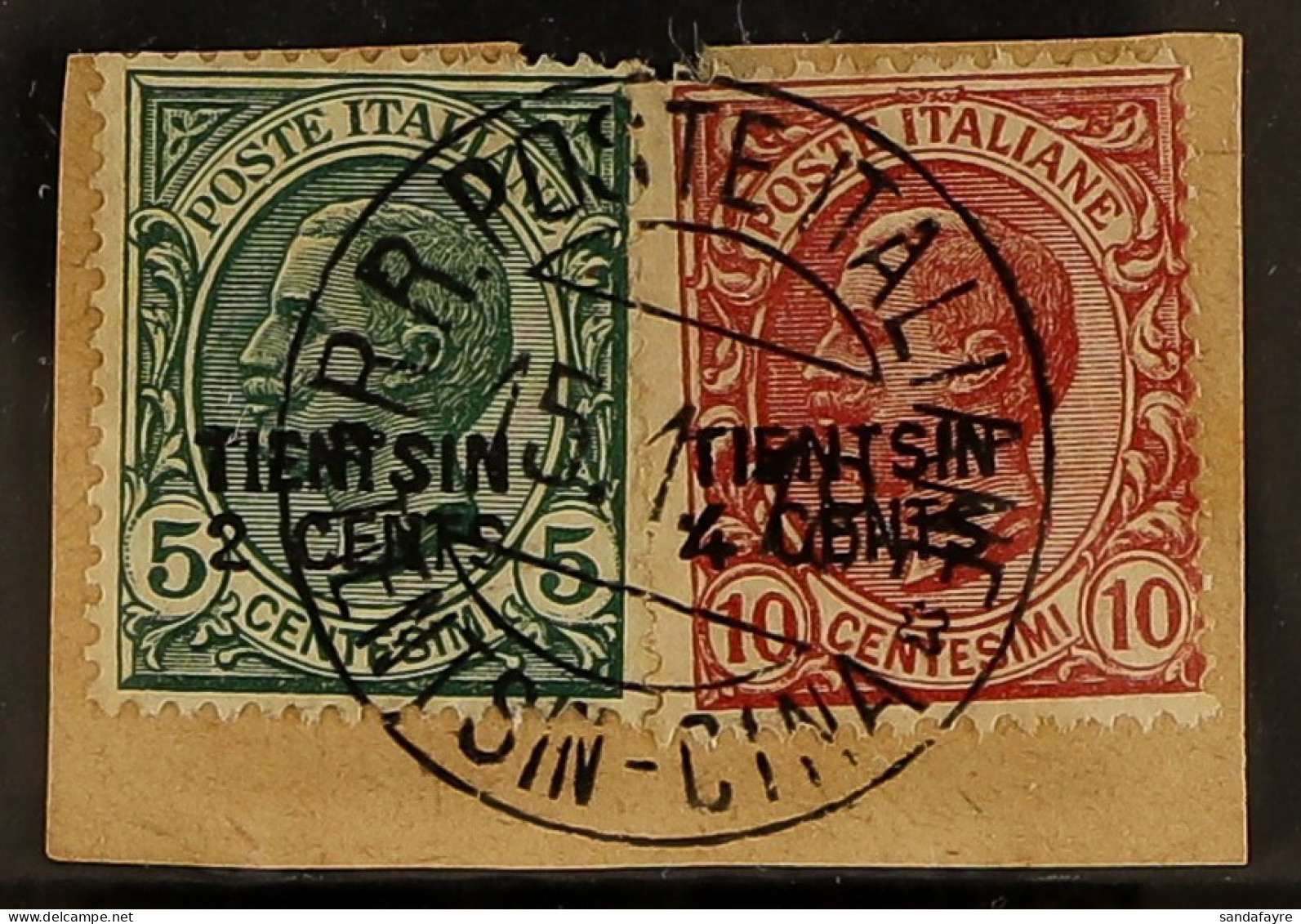 PO's IN TIENTSIN 1917 2c On 5c Green & 4c On 10c Lake, Sassone 1/2 (SG 31/32), Tied To A Piece By A Complete 'Poste Ital - Andere & Zonder Classificatie