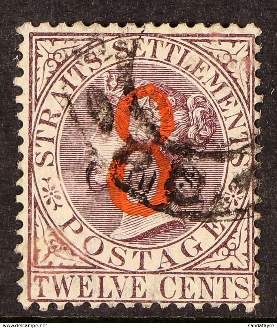 1884 8 On 8c On 12c Brown-purple, SG 80, Fine Used With Slight Surface Rub, Cat Â£500 - Straits Settlements