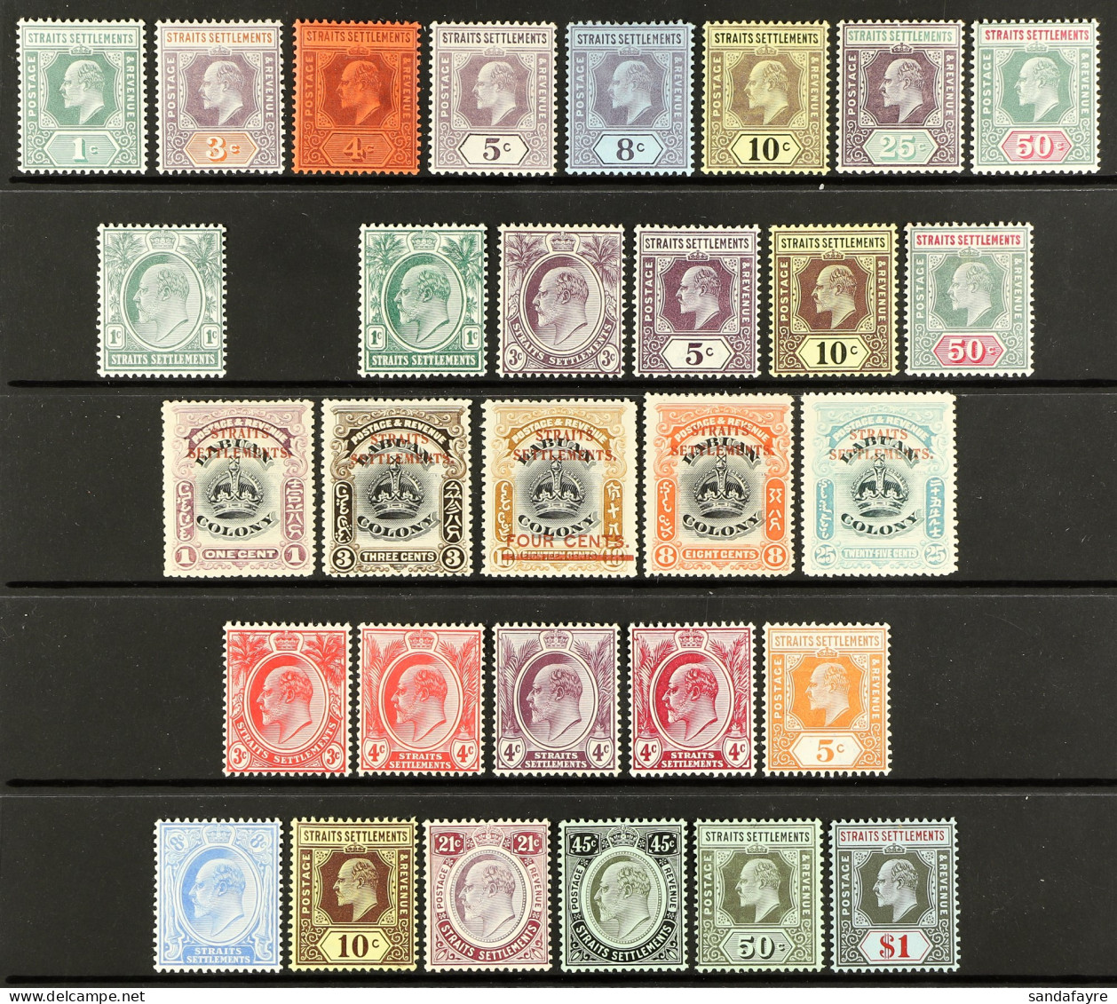 1902 - 1912 FINE MINT COLLECTION On Black Stock Page, Stc Â£470+ (30 Stamps) - Straits Settlements