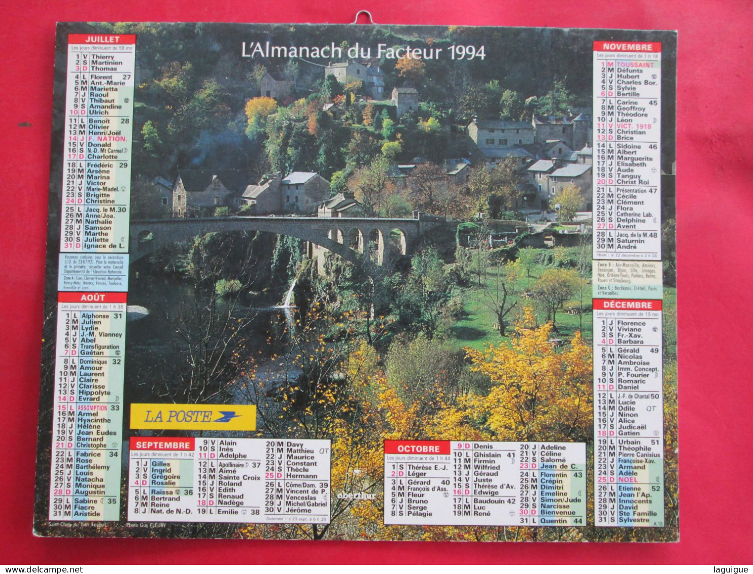 CALENDRIER ALMANACH 1994 CAMPAGNE VILLAGE + PONT  OBERTHUR - Tamaño Grande : 1991-00