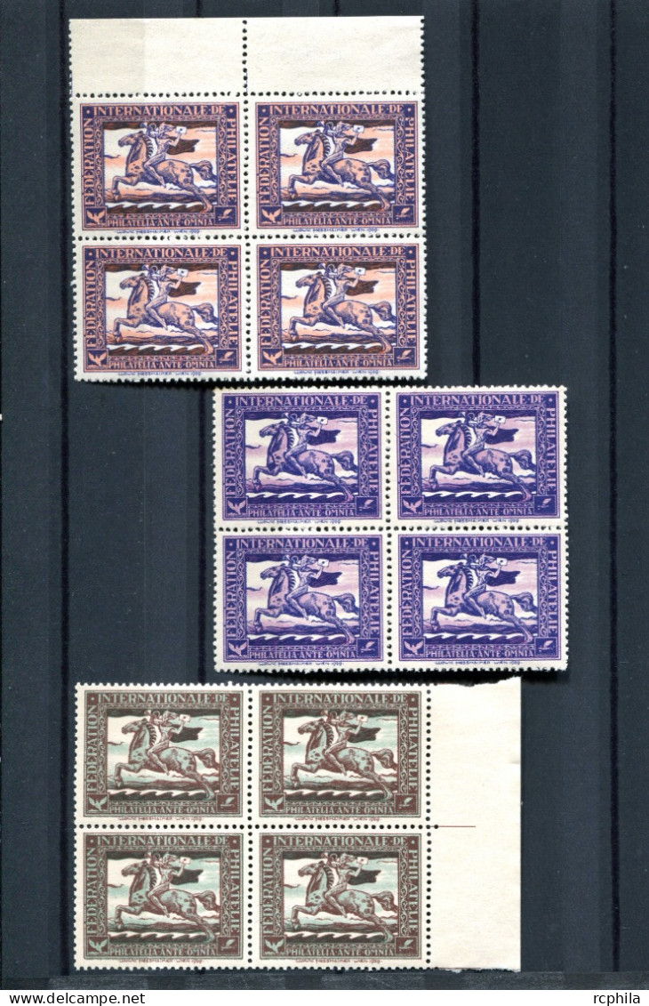 RC 26259 AUTRICHE 1929 LUDWIG HESSHAIMER FEDERATION INTERNATIONALE DE PHILATELIE VIGNETTES EN BLOCS DE 4 NEUF ** MNH - Nuovi