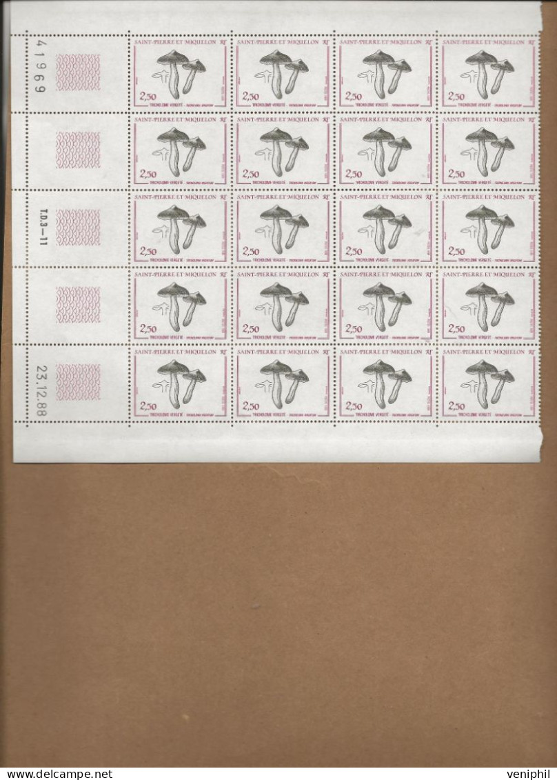 ST PIERRE ET MIQUELON -TIMBRE N° 497  - BLOC DE 20 NEUF XX  AVEC COIN DATE  23-12+88 - COTE : 25 € - Unused Stamps