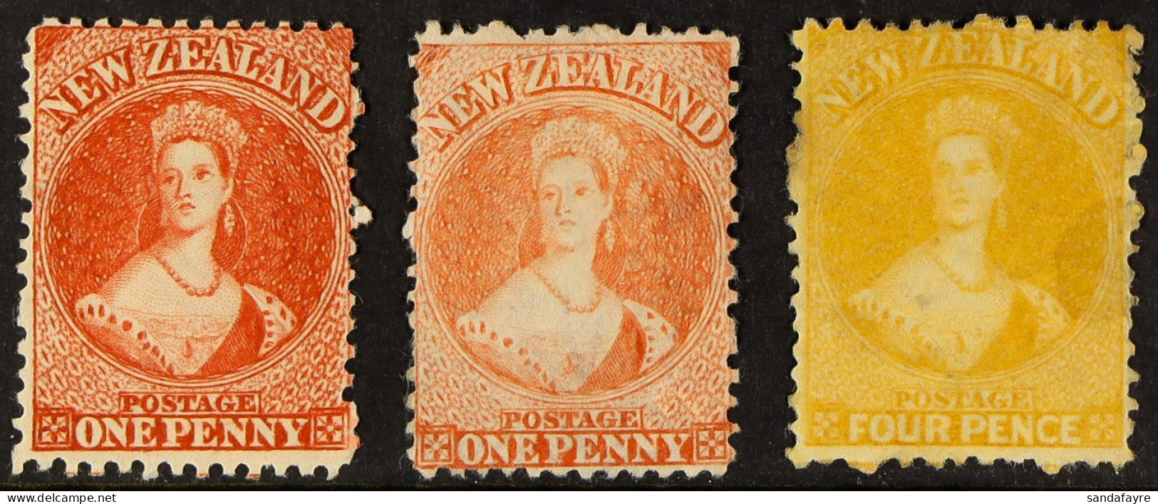 1864-71 Wmk Large Star Perf 12Â½ 1d Carmine-vermilion, 1d Pale Orange-vermilion, 4d Yellow, SG 110/111, 120, Unused No G - Other & Unclassified