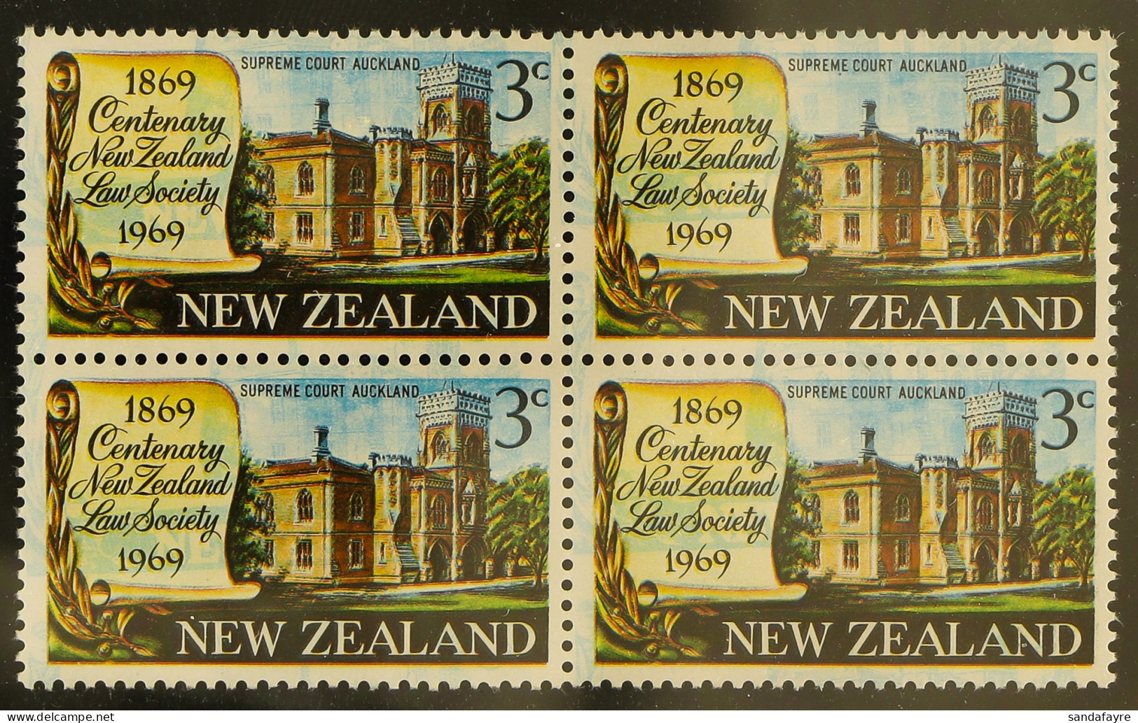 1969 3c Law Society With BLUE PRINTED DOUBLE, CP S115a(Z), Never Hinged Mint BLOCK OF FOUR. Cat NZ$2800+ = +/-Â£1400. - Sonstige & Ohne Zuordnung