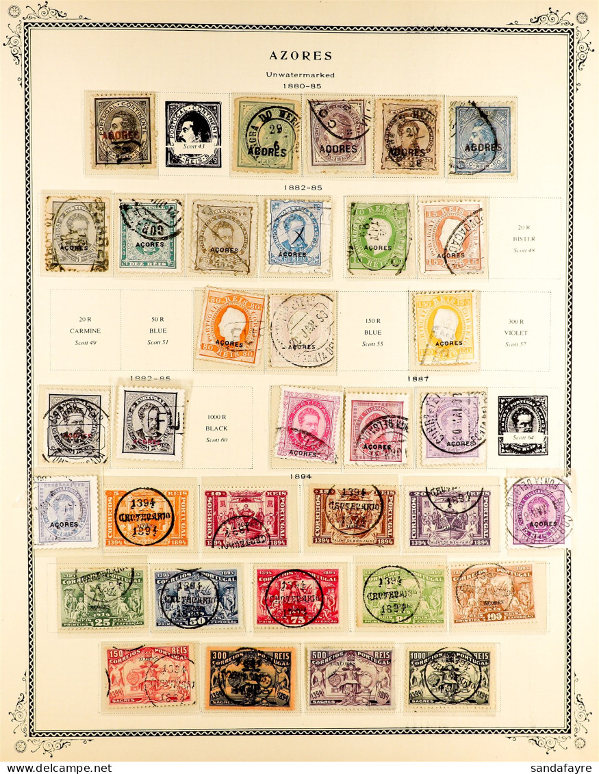 AZORES 1868 - 1932 USED COLLECTION On Album Pages, Note 1868-80 Range With Imperf 25r & 80r & Perf Ranges To 100r & 150r - Autres & Non Classés