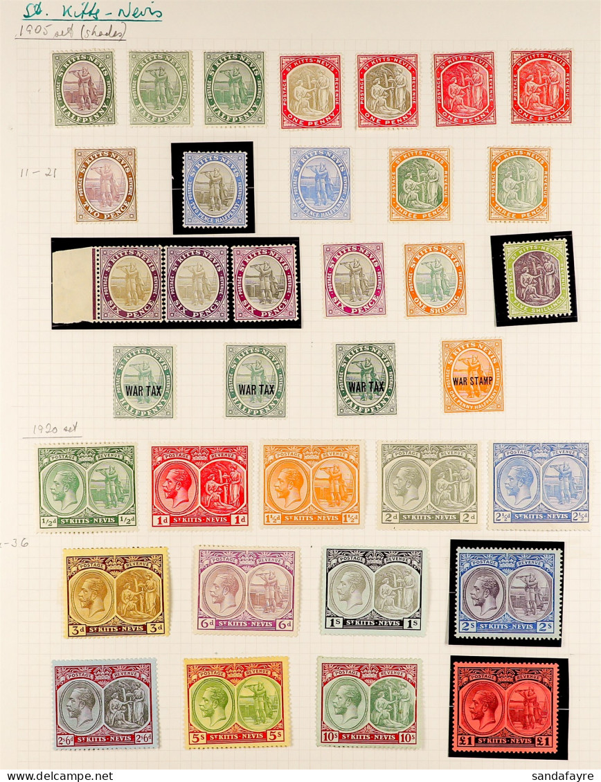 1905 - 1935 MINT COLLECTION On 2 Album Pages, Note 1905-18 Set With Most Extra Shades / Papers, 1920-22 Set, 1921-29 Set - St.Kitts Und Nevis ( 1983-...)