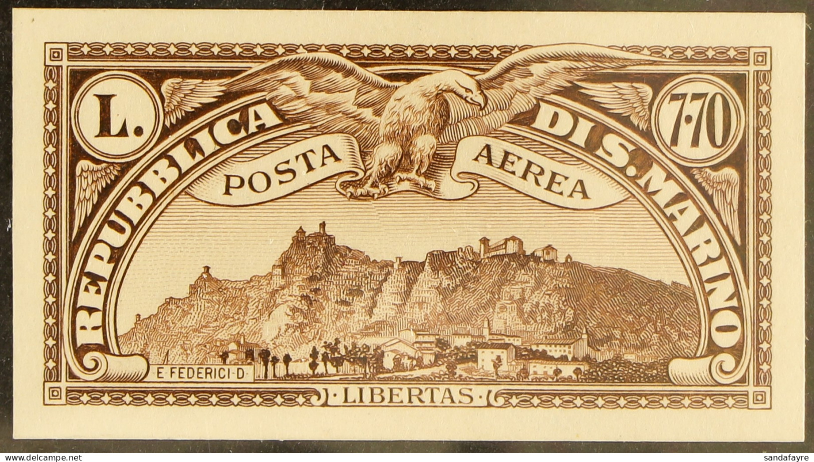 AIR MAIL 1931 7L.70c Brown IMPERFORATE, Sassone. 8a, Unused As Issued, Cat â‚¬2600. - Andere & Zonder Classificatie