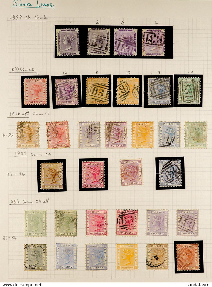 1859 - 1897 COLLECTION Of Mint & Used Stamps On 2 Album Pages, Note 1859-74 6d Dull Purple Mint SG 1, 6d Used (3, SG 2/4 - Sierra Leone (...-1960)